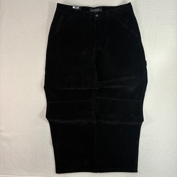 Koman Other - Vintage Koman Baggy Carpenter Pants Mens 40x32 Black Suede Velour Loose Y2K NWT